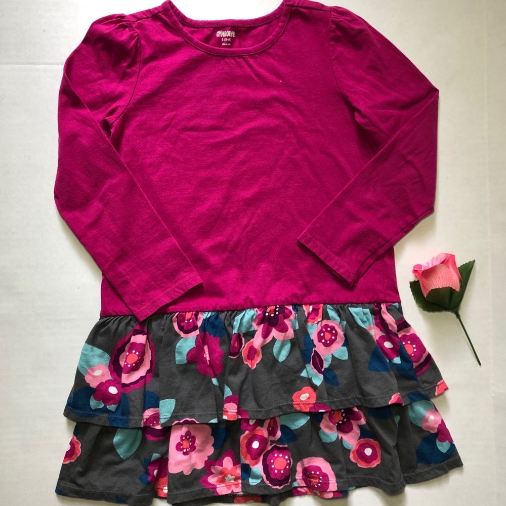 Gymboree Ruffle Floral Long Sleeve Dress Sz 5-6